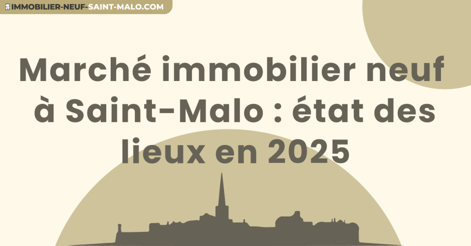  Illustration du marché immobilier neuf à Saint-Malo en 2025 avec silhouette de la ville et texte 'état des lieux'