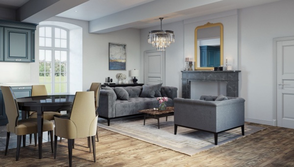 Illustration ambiance intérieur appartement neuf Domaine Vaujoyeux Réhab