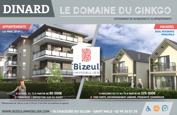 Publicité programme neuf Domaine du Ginkgo appartements à Dinard