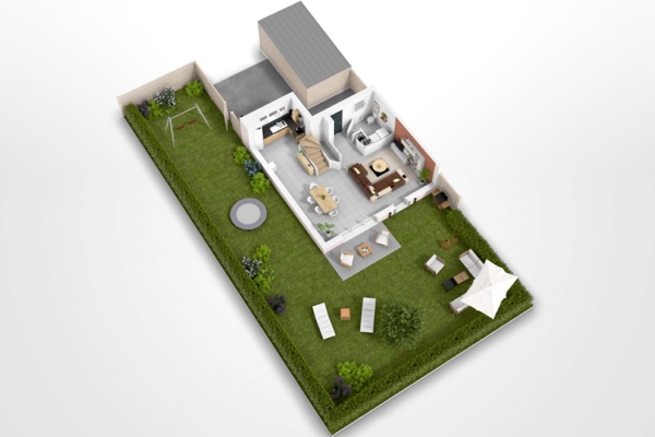 vue 3d RDC maison Ker Silva - Les Sequoias
