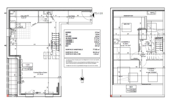 Plan de vente appartement neuf T3, programme Les Pinsons