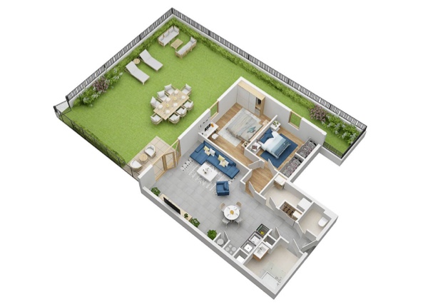 Maquette 3d appartement neuf de standing à Saint-Malo