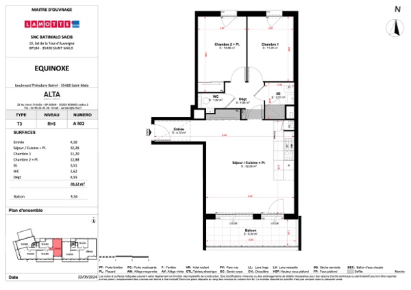 Plan de vente appartement T3 Type 3 programme neuf Equinoxe quartier du Sillon à Saint-Malo