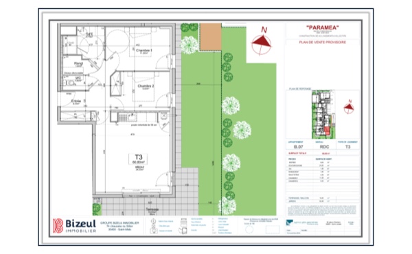 Plan de vente appartement T3 neuf programme Paraméa à St-Malo